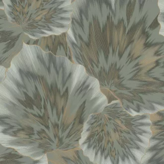   Elegáns virágmintás tapéta finom textúrával, zöld- arany  kontúrral