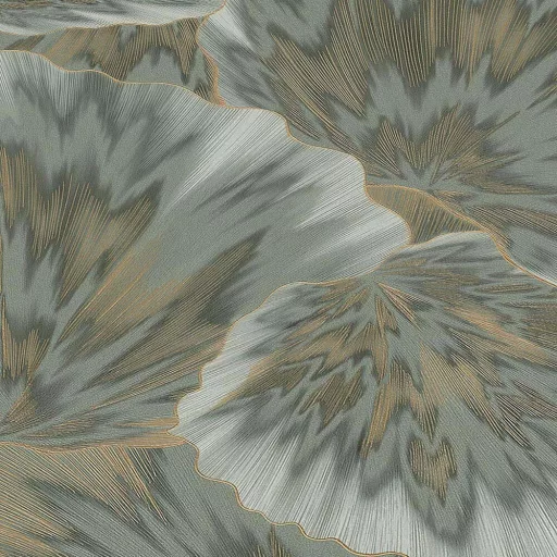 Elegáns virágmintás tapéta finom textúrával, zöld- arany  kontúrral