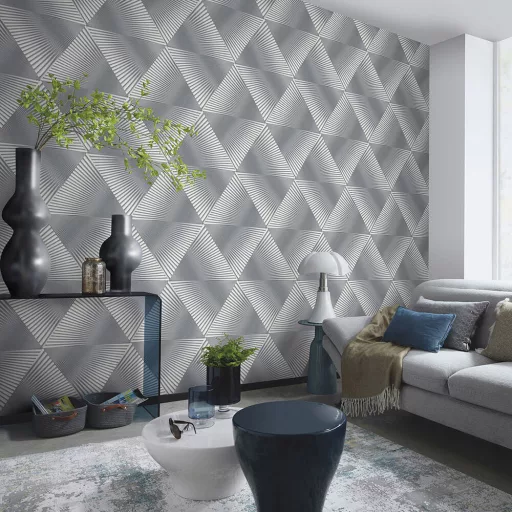 Modern, geometrikus mintás tapéta finom textúrával szürke-ezüst  színben