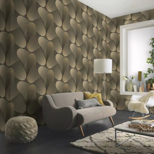 Prémium arany-barna 3D hatású geometrikus tapéta