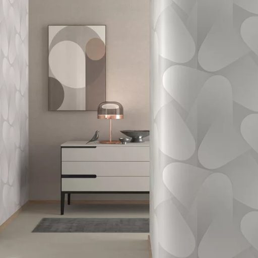 Prémium fehér szatén  3D hatású geometrikus tapéta