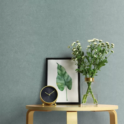 Kékeszöld színű textil hatású tapéta – elegáns struktúrált tapéta modern enteriőrbe