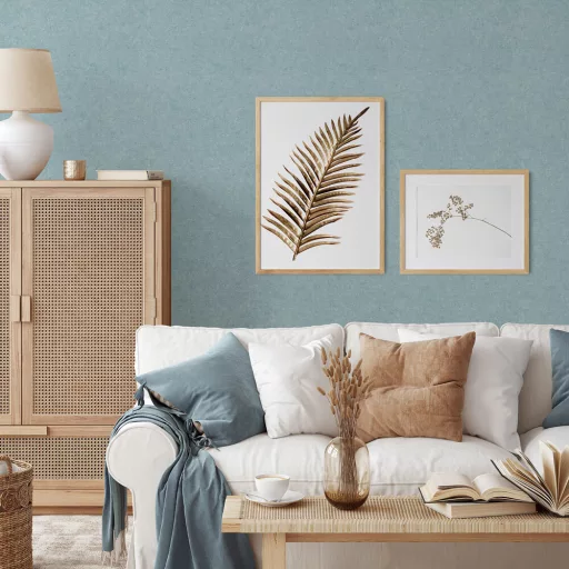 Kék színű textil hatású tapéta – elegáns struktúrált tapéta modern enteriőrbe