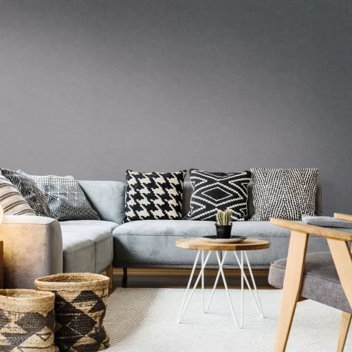 Antracitszürke  textil hatású tapéta – elegáns struktúrált tapéta modern enteriőrbe