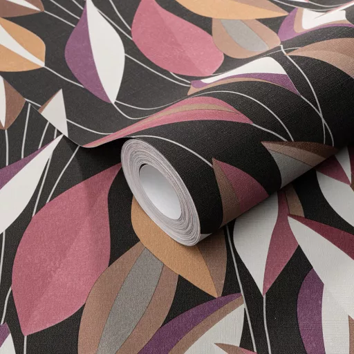 Modern levélmintás tapéta – elegáns design tapéta lila színben
