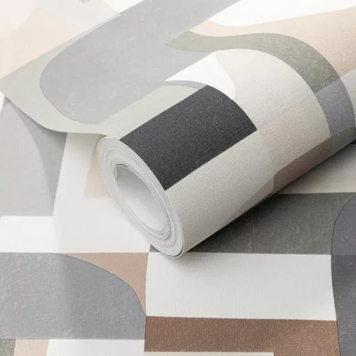 Modern geometrikus tapéta – absztrakt design tapéta beige-barna-zöld  színben