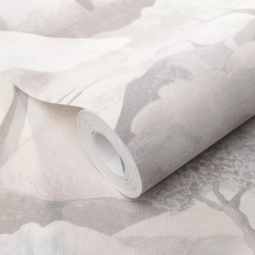 Tájképes mintás dekor tapéta – festmény hatású, modern design tapéta, krém színben