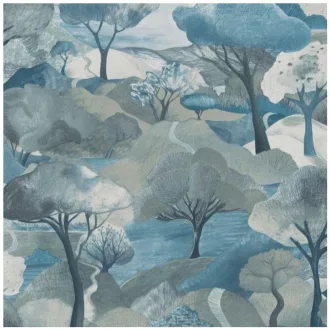   Tájképes mintás dekor tapéta – festmény hatású, modern design tapéta, kék színben