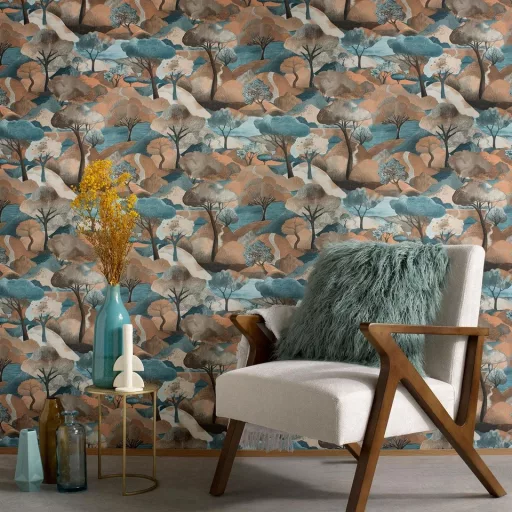 Tájképes mintás dekor tapéta – festmény hatású, modern design tapéta