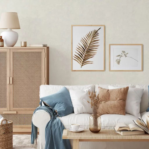 Finom levélmintás tapéta – elegáns  design tapéta pasztell fehér színben