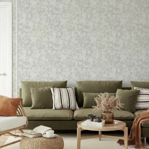 Finom levélmintás tapéta – natúr elegáns  design tapéta pasztell zöld színben