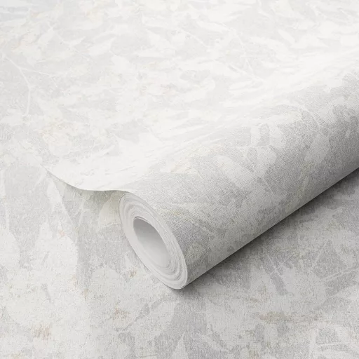 Finom levélmintás tapéta – natúr elegáns  design tapéta pasztell szürke színben