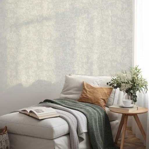 Finom levélmintás tapéta – natúr elegáns  design tapéta pasztell szürke színben