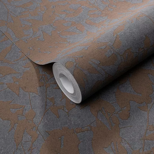 Finom levélmintás tapéta – elegáns  design tapéta pasztell szürke-barna színben