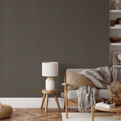 Finom levélmintás tapéta – elegáns  design tapéta pasztell szürke-barna színben