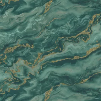   Márványhatású dekor tapéta arany erezettel –  design faldekor nappaliba türkiz-arany  színben