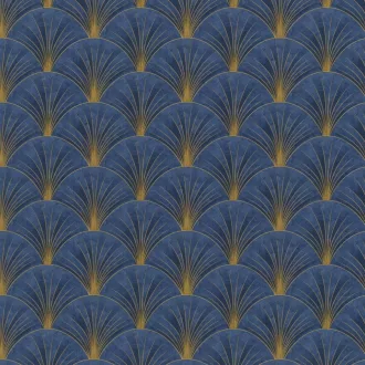   Art deco mintás tapéta – elegáns legyező mintás design faldekor kék- arany színnel