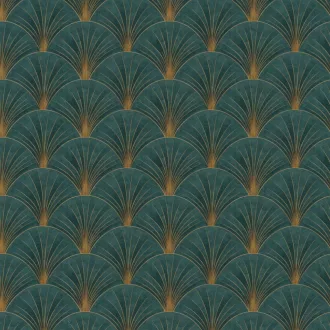   Art deco mintás tapéta – elegáns legyező mintás design faldekor türkiz- arany színnel