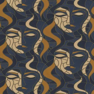   Art deco arc mintás tapéta – modern geometrikus design faldekor kék-arany színnel