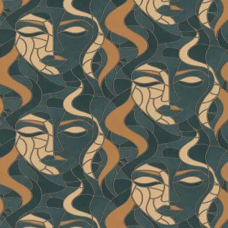   Art deco arc mintás tapéta – modern geometrikus design faldekor zöld-arany színnel