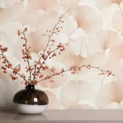 Pasztell bézs–barack, árnyalatú ginkgo leveles tapéta. Lágy, romantikus és naturális hangulat