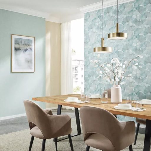 Pasztell zöld, árnyalatú ginkgo leveles tapéta. Lágy, romantikus és naturális hangulat