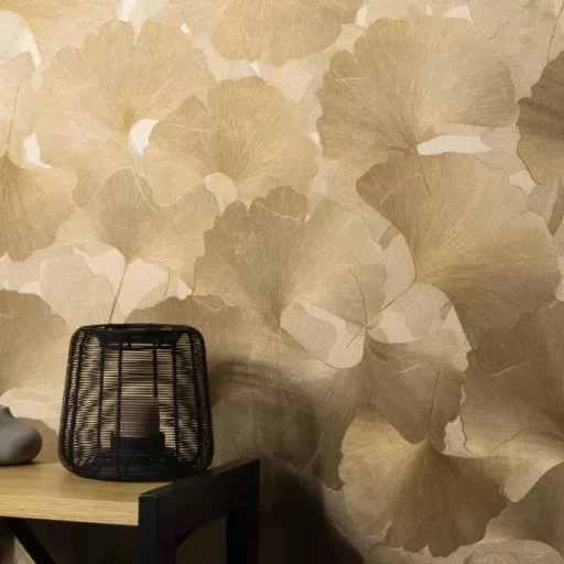 Arany árnyalatú ginkgo leveles tapéta. Lágy, romantikus és naturális hangulat