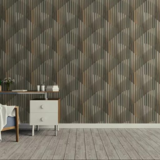 Barna-arany színű  geometrikus tapéta elegáns, íves art deco mintával. Modern, letisztult tapéta 