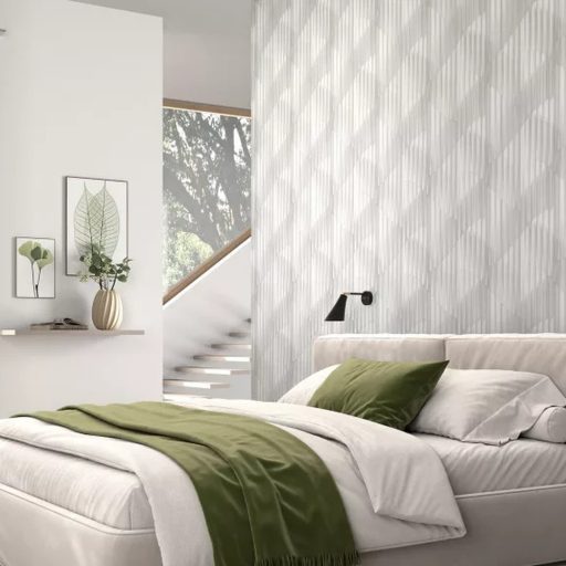 Világos krém-bézs geometrikus tapéta elegáns, íves art deco mintával. Modern, letisztult tapéta 