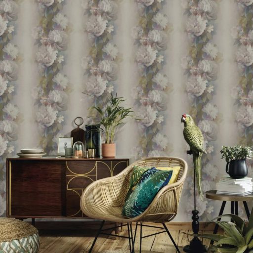 Elegáns mályva szinű virágmintás tapéta ,modern elegancia és a visszafogott romantika tökéletes egyensúlya