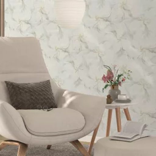 Elegáns texturált  elegánsan csillogó virágmintás tapéta krém színben