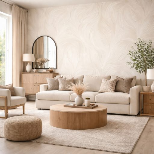 Beige színű  texturált tapéta hullámmintával