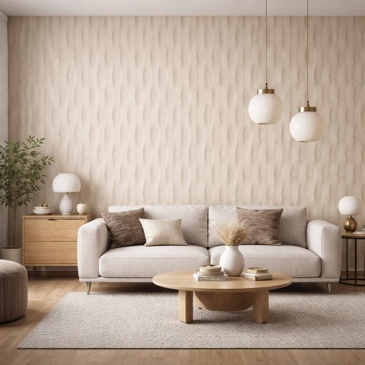 Beige hullámmintás tapéta – modern 3D hatású struktura