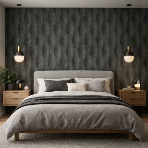 Fekete hullámmintás tapéta – modern 3D hatású struktura