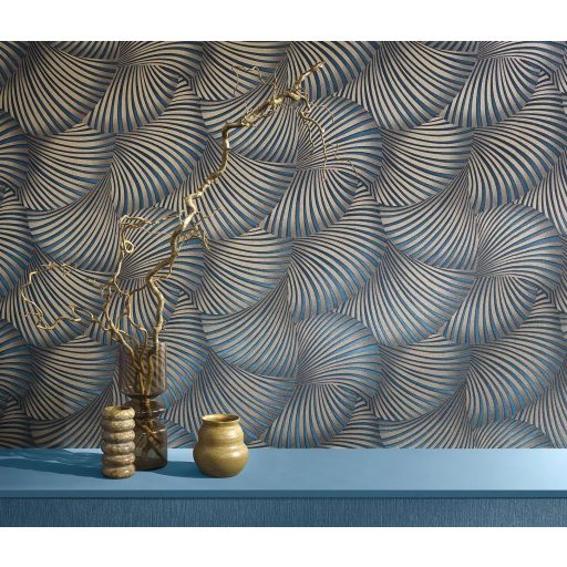 Kék arany art deco tapéta – modern, elegáns mintával