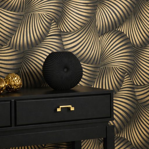 Fekete, arany art deco tapéta – modern, elegáns mintával