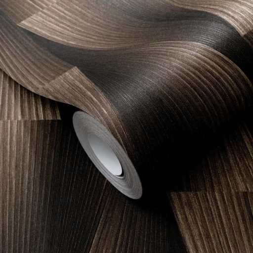 Barna geometrikus tapéta – modern 3D fa hatású mintázat