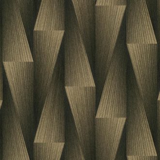   Barna-arany geometrikus tapéta – modern 3D fa hatású mintázat