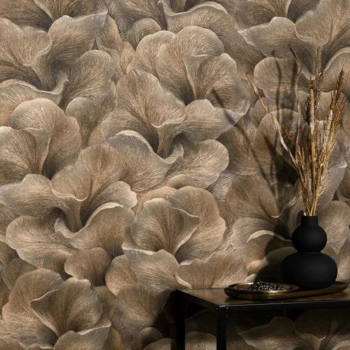 Barna levél mintás tapéta – elegáns 3D hatás