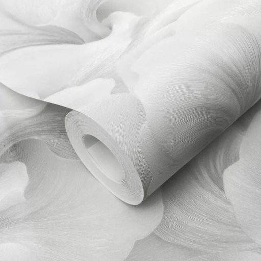 Fehér szinű levél mintás tapéta – elegáns 3D hatás