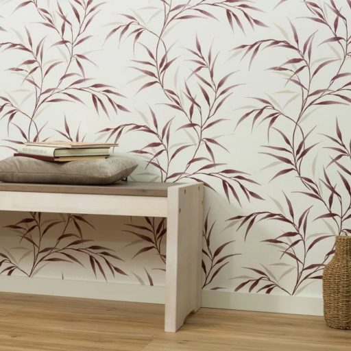 Bordó leveles tapéta – elegáns naturál mintás faldekor modern otthonokba