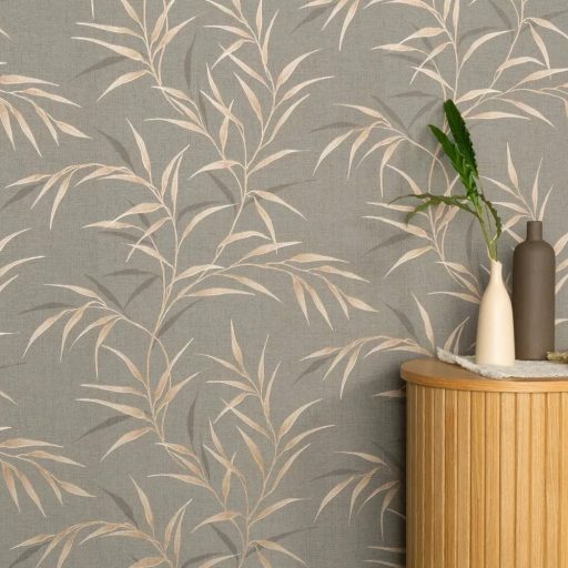 Taupe leveles tapéta – elegáns naturál mintás faldekor modern otthonokba
