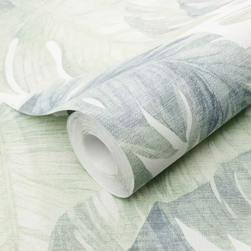 Zöld trópusi levélmintás tapéta – modern botanikus tapéta  – elegáns megjelenés minden helységbe