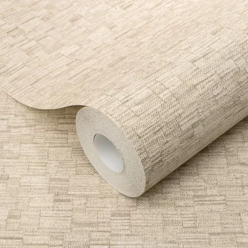 Meleg beige mozaikmintás tapéta finom textilhatású struktúrával– elegáns, stílusos  megjelenés minden helységbe