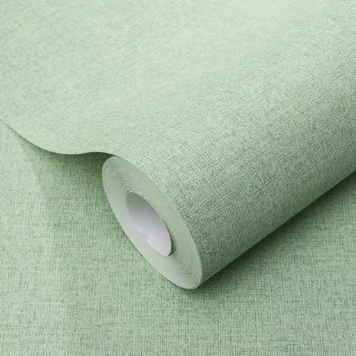 Kellemes zöld textilhatású tapéta – elegáns vászonhatású fali tapéta–stílusos  megjelenés minden helységbe
