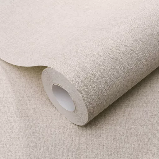Taupe színű textilhatású tapéta – elegáns vászonhatású fali tapéta–stílusos  megjelenés minden helységbe