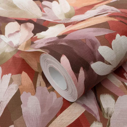 Aquarell  virágmintás tapéta piros-lila-zöld  árnyalatokkal – elegáns megjelenés nappaliba és hálószobába