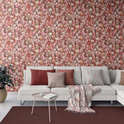 Aquarell  virágmintás tapéta piros-lila-zöld  árnyalatokkal – elegáns megjelenés nappaliba és hálószobába