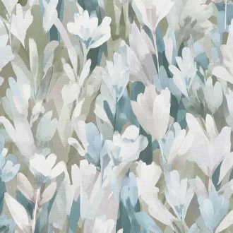   Aquarell  virágmintás tapéta barna-zöld-kék  árnyalatokkal – elegáns megjelenés nappaliba és hálószobába