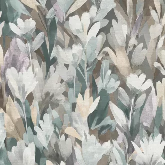   Aquarell  virágmintás tapéta barna-krém-kék -lila árnyalatokkal – elegáns megjelenés nappaliba és hálószobába